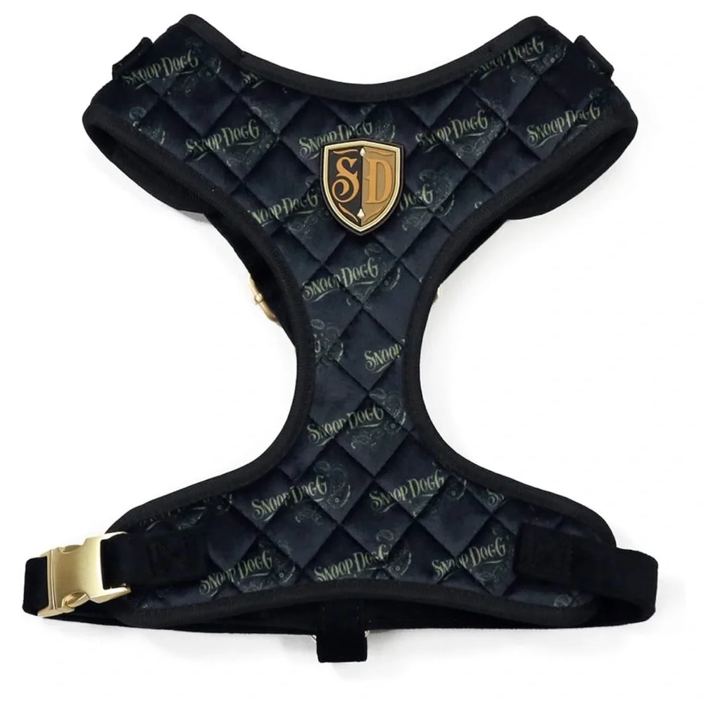 Snoop Dogg Quilted Velvet Pet Harness w/logo Pattern & Gold-Tone Metal Hardware